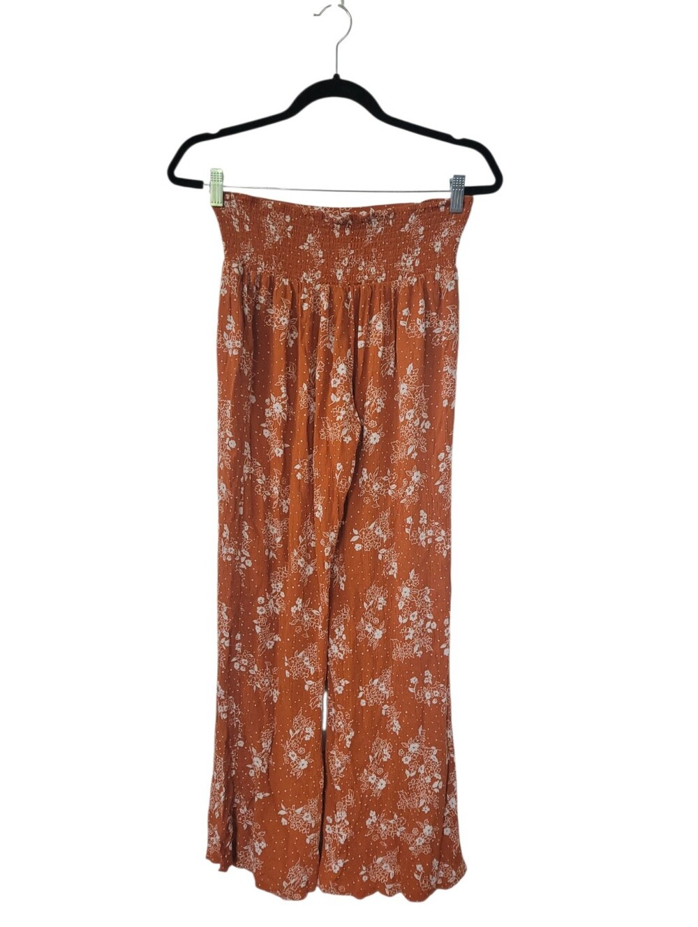 Three Dots Burnt Orange Floral Palazzo Pants Smocked Waist Boho Resort S